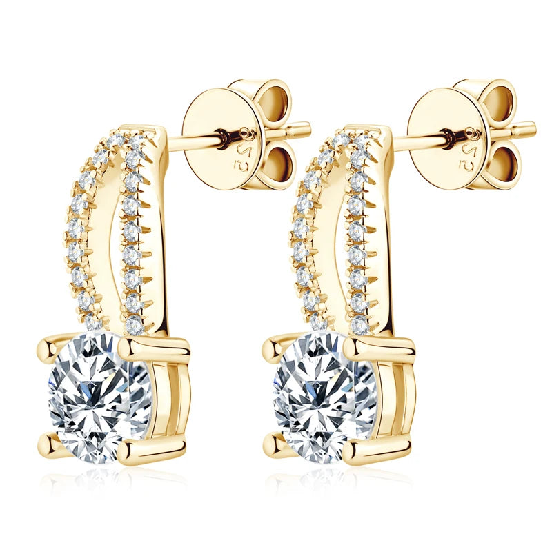 Solitaire D1.0CT Moissanite Drop Earrings Real 925 Silver Piercing Ear Stud Earring for Women Wedding Jewelry Party Gifts