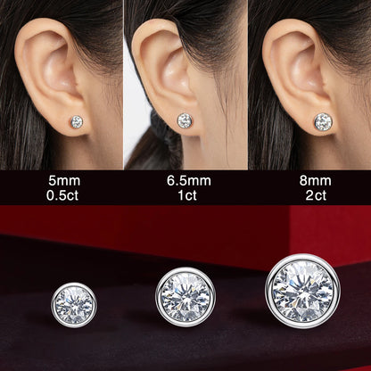 Silver 925 Moissanite Earrings Round Diamond Bezel Setting Stud Earrings Silver 5/6.5mm Women Men Solitiare Earring Gifts