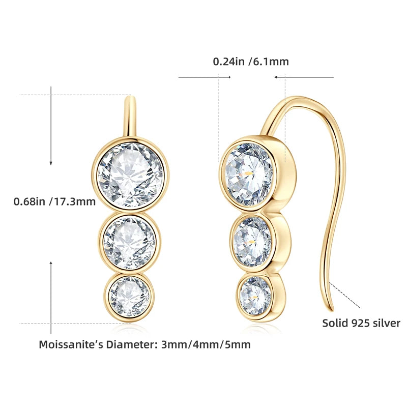 Earrings 925 Sterling Silver 1.8ctw. Round Bezel Moissanite Stud Earrings for Women Piercing Hook 2024 New Trend Jewelry