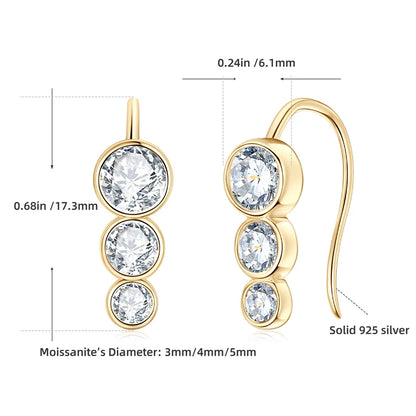 Earrings 925 Sterling Silver 1.8ctw. Round Bezel Moissanite Stud Earrings for Women Piercing Hook 2024 New Trend Jewelry