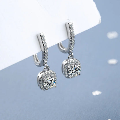 Real 925 Silver 3CT 2ct Moissanite Drop Hoop Earrings for Women Classic 1.0ct Square Dangle Wedding Earring 8mm 9mm GRA Jewelry