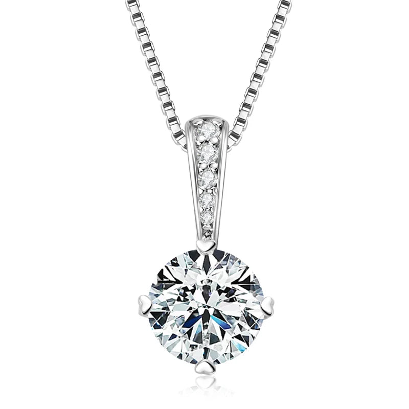 New Women's Necklace 2CT D Color Moissanite Drop Necklaces 1ct Certificate Real Silver 925 Jewelry Heart Shaped Claw Round
