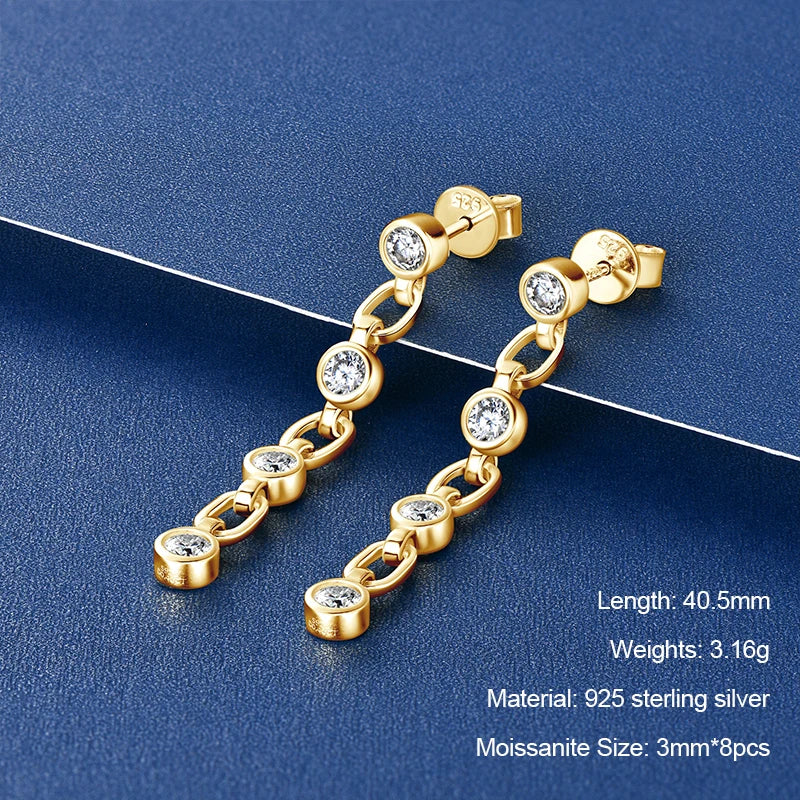 Long Tassel Star Moissanite Pendant Earrings for Women S925 Silver Chain Dangle Drop Earrings Studs GRA Certified Jewelry