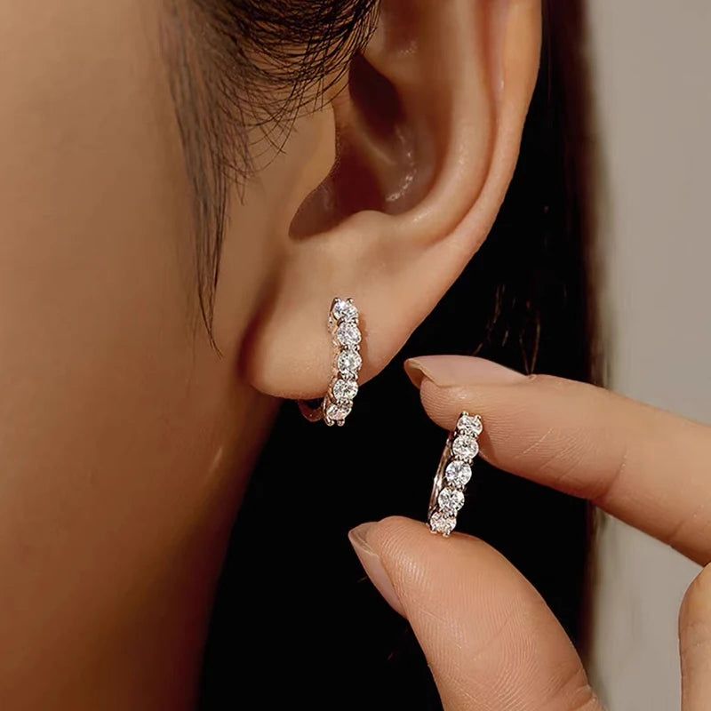 Sparking Small Hoops 4mm 3.5mm Three Stone Moissanite Earrings for Women and Men Real 925 Silver Jewelry Wedding Christmas Gift