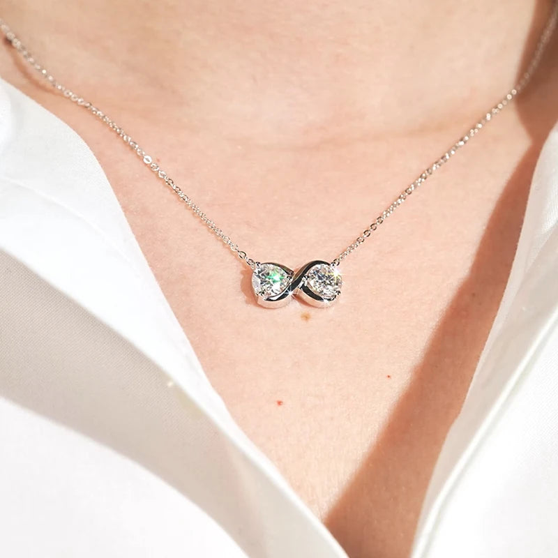 Infinity Pendant 6.5mm 2cttw. 1ct D Moissanite Necklace for Women 925 Silver Adjustable Chain Charm Jewelry Birthday Gift
