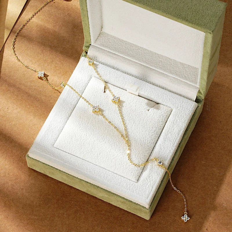 Moissanite Long Tassel Pendant Necklace 925 Silver Four Clover Flower Y Chain Necklace for Women Valentine Gift Trend 2024