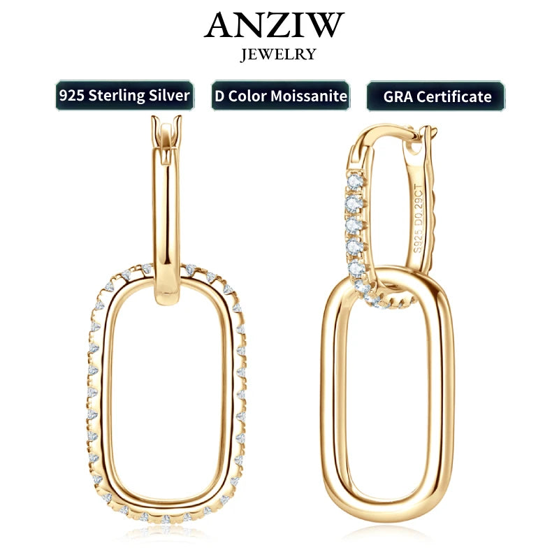 Convertible Paperclip Link Hoop Earring 925 Sterling Silver Round Moissanite Earrings Jewelry for Women Gift Wedding Party