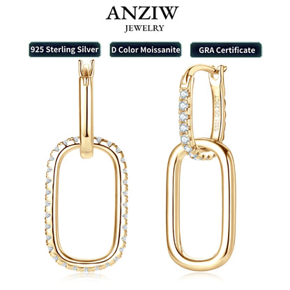 Convertible Paperclip Link Hoop Earring 925 Sterling Silver Round Moissanite Earrings Jewelry for Women Gift Wedding Party