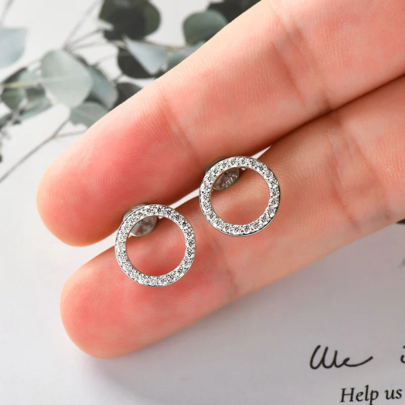 Minimalist 925 Sterling Silver Halo Circle Earrings 1.3mm Round Moissanite Earrings Studs for Women Fine Jewelry 2024 New Trend