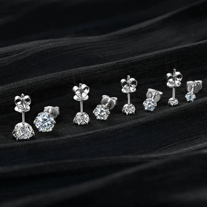 Real 3-6.5mm D Color 2CT Moissanite Diamond Stud Earrings 925 Silver for Women men Piercing Earrings Classic Jewelry Certificate