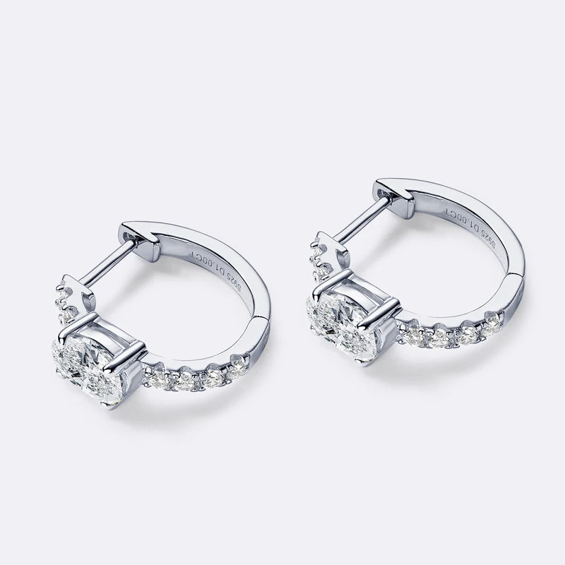 Hoop Huggie Earrings 100% 925 Sterling Silver 1.0ct Oval Cut D Color Moissanite Earrings for Women 2024 New Jewelry Gift