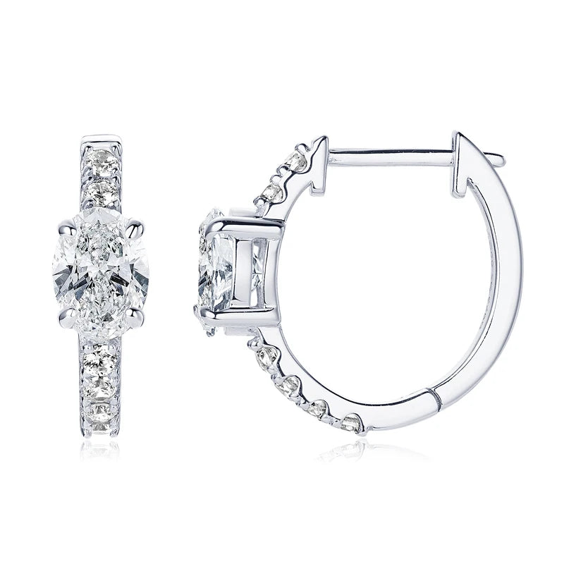 Hoop Huggie Earrings 100% 925 Sterling Silver 1.0ct Oval Cut D Color Moissanite Earrings for Women 2024 New Jewelry Gift