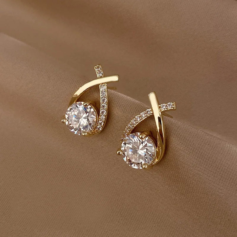 Real 925 Silver Stud Earrings 0.5ct Moissanite Drop Fishtail Cross Piercing Ear Earring 2023 Korean Trendy Women's Jewelry