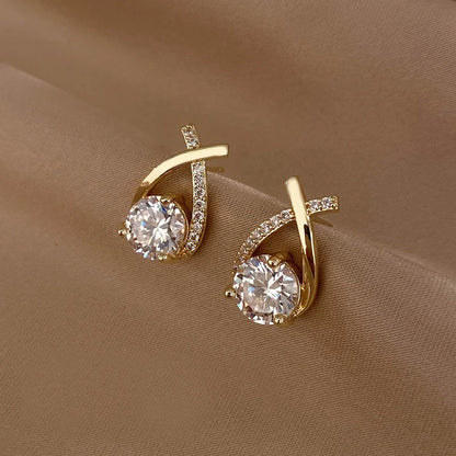 Real 925 Silver Stud Earrings 0.5ct Moissanite Drop Fishtail Cross Piercing Ear Earring 2023 Korean Trendy Women's Jewelry