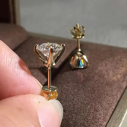 100% 925 Sterling Silver Gold Stud Earrings 6.5mm D Color Moissanite 4 Claw Earrings Classic Jewelry for Women Girl Gift