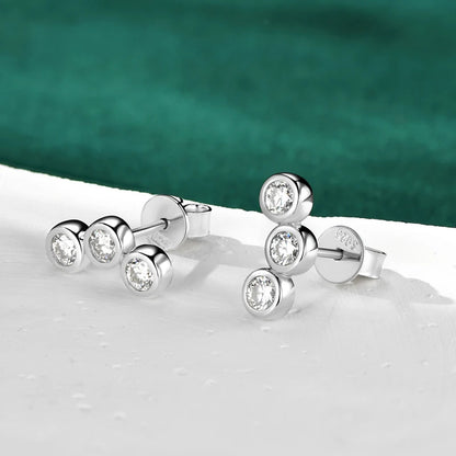 Trendy Bezel Round Moissanite Stud Earrings 925 Silver Plated Gold for Women Curved Earrings Fine Jewelry Valentine's Gift