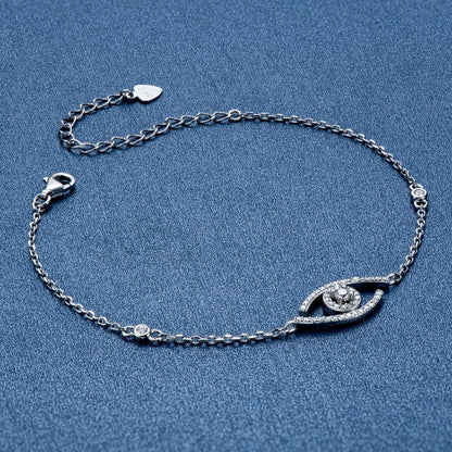 2.5mm Round Cut Moissanite Evil Eye Charm Bracelet Sterling Silver 925 Chain Original Jewelry for Women and Men Gift Party
