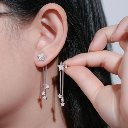 4mm D Moissanite Drop Earrings for Women S925 Silver Chain Star Flowers Pendant Stud Earrings Daily Wear Wedding Jewelry
