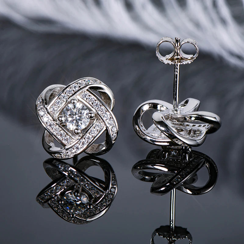 Original Certified Wedding Stud Earrings 4mm Moissanite Twist Flower Earrings for Women 925 Sterling Silver Jewelry Party