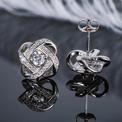 Original Certified Wedding Stud Earrings 4mm Moissanite Twist Flower Earrings for Women 925 Sterling Silver Jewelry Party