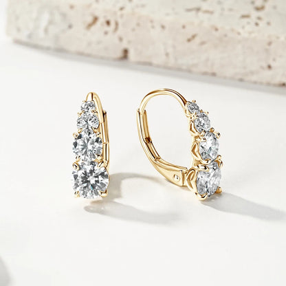 Luxury 1.86CTW 5mm Moissanite Drop Hoop Earrings for Women Real 925 Silver 4-stone Clip Earring Wedding Party Jewelry Gift