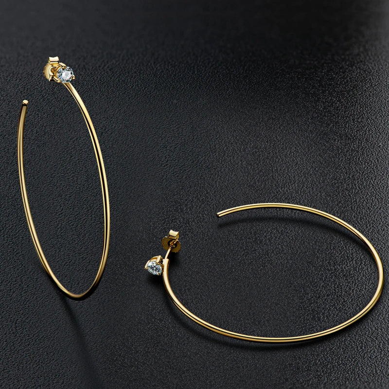 Korean 4.0mm Moissanite Large Big Hoop Earrings Silver 925 for Women Simple Open Circle Piercing Ear Jewelry Party Gift
