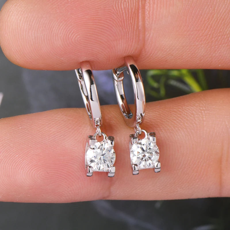 Real 925 Sterling Silver 5mm 1ctw. Round D Color Moissanite Diamond Drop Hoop Earrings For Women GRA Jewelry Wedding Party Gift