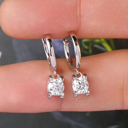 Real 925 Sterling Silver 5mm 1ctw. Round D Color Moissanite Diamond Drop Hoop Earrings For Women GRA Jewelry Wedding Party Gift