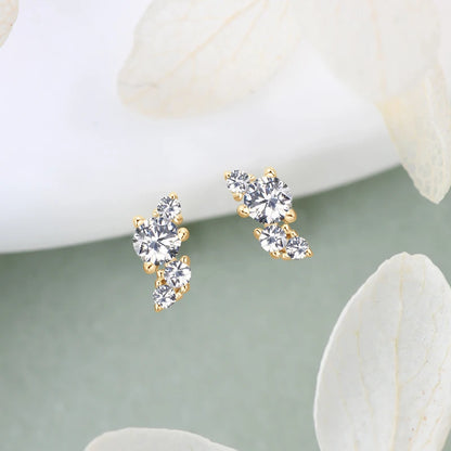 Mini Needles Stud Earrings 925 Sterling Silver for Women with D Color Moissanite Lovely Piercing Jewelry with Certificate
