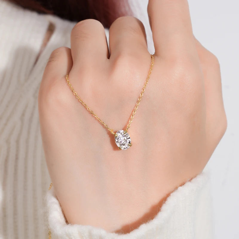 2.0CT Oval Cut D Moissanite Solitaire Pendant Necklace for Women 925 Silver Adjustable Chain GRA Certified Jewelry Gifts