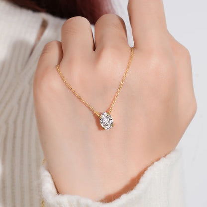 2.0CT Oval Cut D Moissanite Solitaire Pendant Necklace for Women 925 Silver Adjustable Chain GRA Certified Jewelry Gifts
