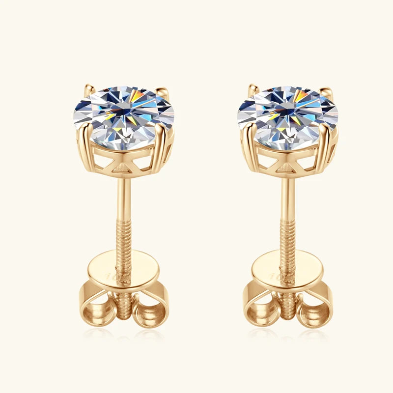 10K Solid Gold Stud Earrings Sparking 6.5mm 6mm 0.8-1CT D-E Moissanite Classic Earrings for Women Men Jewelry GRA Certificate
