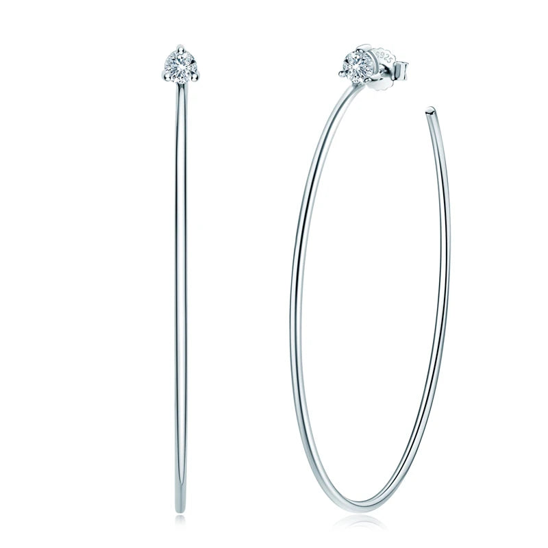 2mm Moissanite Hoop Earrings for Women 925 Silver 40mm Large Big Hoops Piercing Earrings Fashion Fine Jewelry Party Gifts