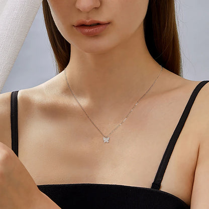 2024 Cute 925 Sterling Silver Butterfly Necklace Pave Round Moissanite Pendant Collar for Women Jewelry Wedding Anniversary Gift