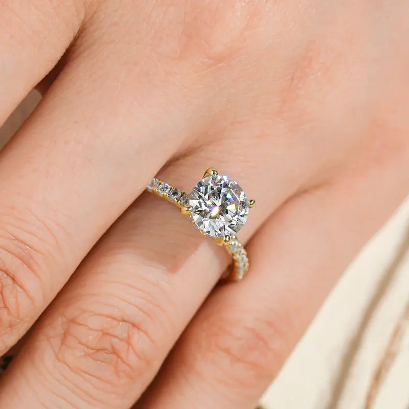 8mm 2.0CT Moissanite Solitaire Ring for Women 18k Gold Plated 925 Silver Engagement Wedding Promise Rings Finger Bands Jewelry