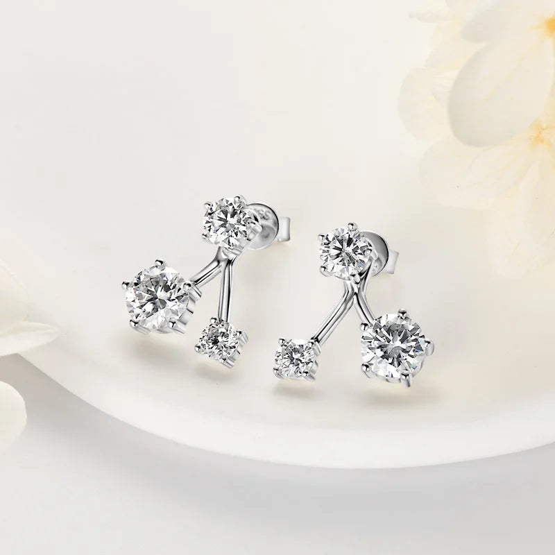 2024 New D1.80CT Moissanite Stud Earrings Three Stones Ear Jacket for Women 925 Sterling Silver Earring Dual Use Jewelry Gift