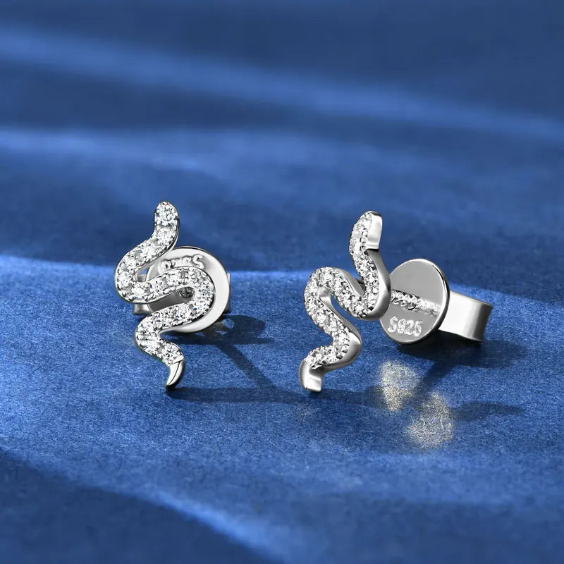 D Moissanite Stud Earrings for Women Men 925 Silver Trendy Personality Snake Earrings 2025 New Fine Jewelry GRA Certified