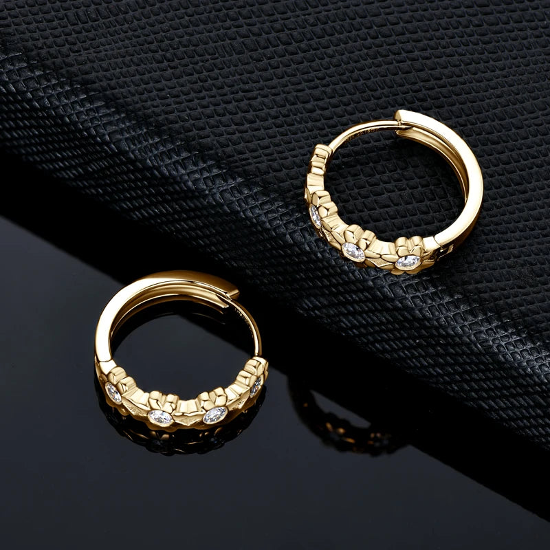 18K Yellow Gold Plated Women's Earrings Delicate Flower Hoops 2.2mm Real Moissanite 925 Silver Certified Jewelry Wedding