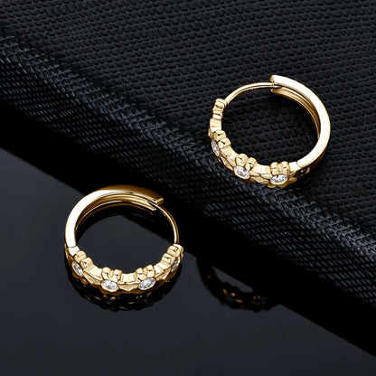 18K Yellow Gold Plated Women's Earrings Delicate Flower Hoops 2.2mm Real Moissanite 925 Silver Certified Jewelry Wedding