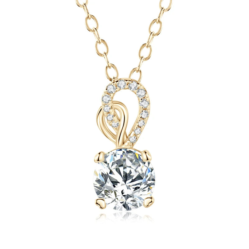 2024 Trend 925 Sterling Silver Necklace Round 6.5mm 1CT Moissanite Heart Pendant for Women Wedding Engagement Jewelry Gift