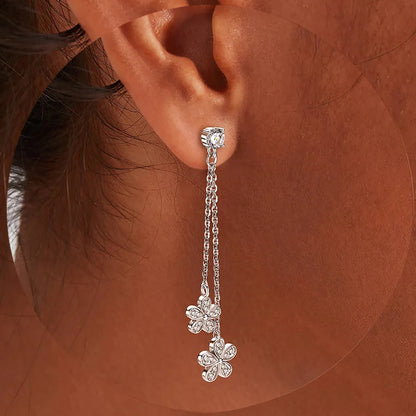 4mm D Moissanite Drop Earrings for Women S925 Silver Chain Star Flowers Pendant Stud Earrings Daily Wear Wedding Jewelry