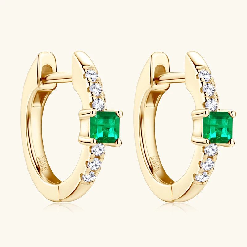 Emerald Cut Gemstone Drop Hoop Earrings for Women 925 Sterling Silver 14K Gold Plated Green Marqusie Round Cut CZ Stud Earrings
