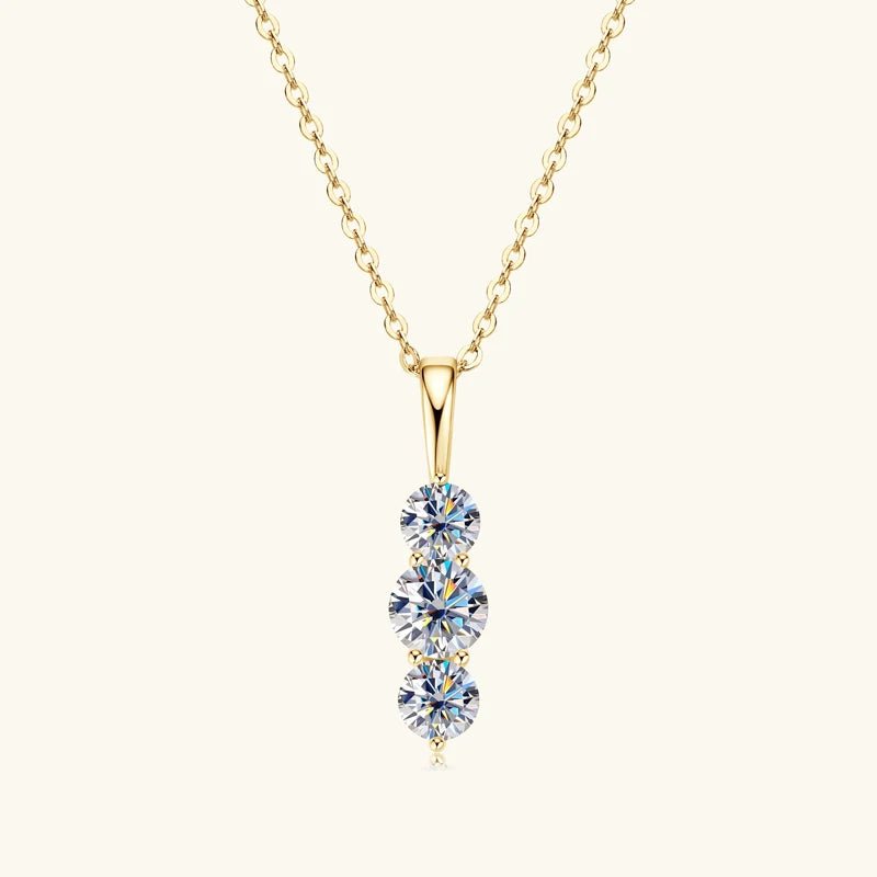 1.1ctw. D Moissanite Pendant Necklace for Women 925 Silver Three-Stone Vertical Bar Pendants Adjustable Chain Jewelry Gift