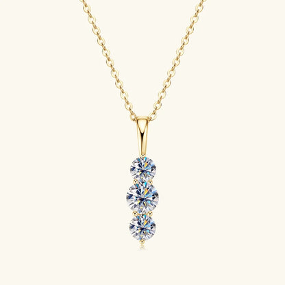 1.1ctw. D Moissanite Pendant Necklace for Women 925 Silver Three-Stone Vertical Bar Pendants Adjustable Chain Jewelry Gift