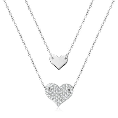 Double Layers Heart Love Necklace 925 Sterling Silver Pave Setting Round Cut Moissanite Necklace