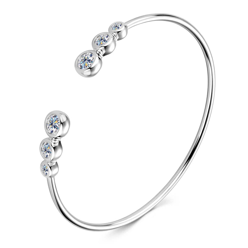 Simple Open Ended Bracelets Cuff Silver 925 D Color Moissanite Bracelet Bangle for Women Luxury Gold Plated Charm Jewelry
