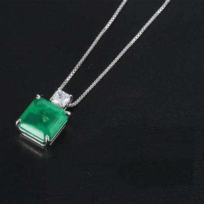 5.5CT Geometric Emerald Necklace Plated 925 Silver Copper 10mm Gemstones Pendant Necklace For Women Vintage Fine Jewelry