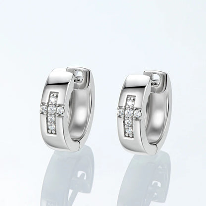 Cross Hoops Men's Earrings Moissanite Diamond Huggie Earring for Women 925 Sterling Silver Earrings Jewelry Birthday Gifts