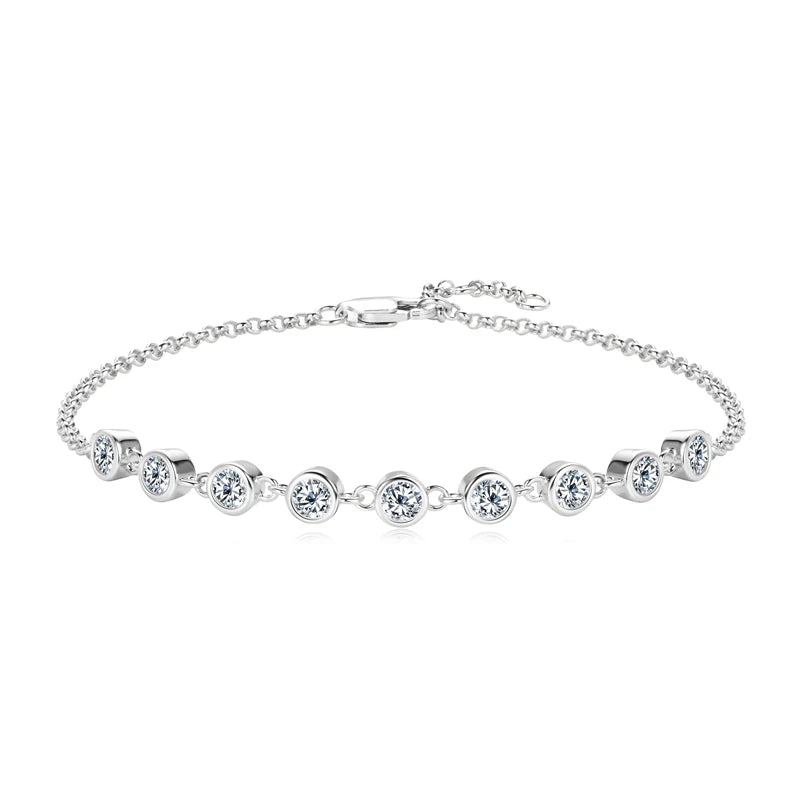Fashion 925 Sterling Silver Bubble Bracelet 2.5mm D Color Bezel Moissanite Bracelets for Women Birthday Gift Fine Jewelry