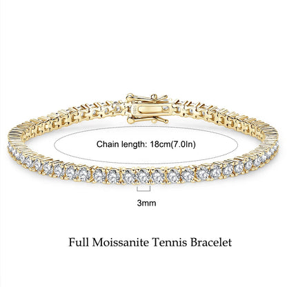 3mm 5mm D VVS1 Moissanite Tennis Bracelet Plated 18k White Gold s925 Sterling Silver Bracelets for Couples Women Man & GRA